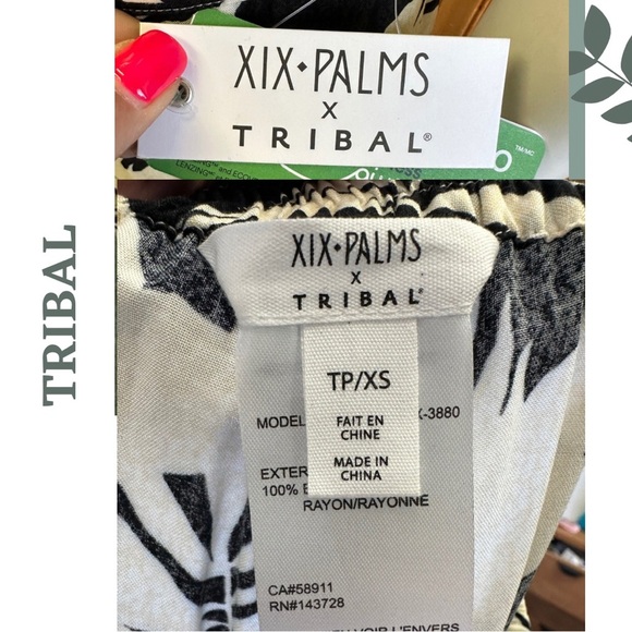 TRIBAL PRINTED PULL-ON BELTED PANTS Tropical Black Cream Soze XS - Picture 7 of 7
